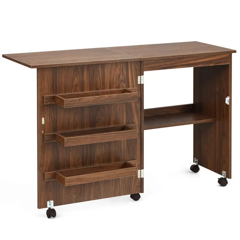Giantex Portable Sewing Craft Table – Rolling 46" X 16" Workstation With Shelf 1