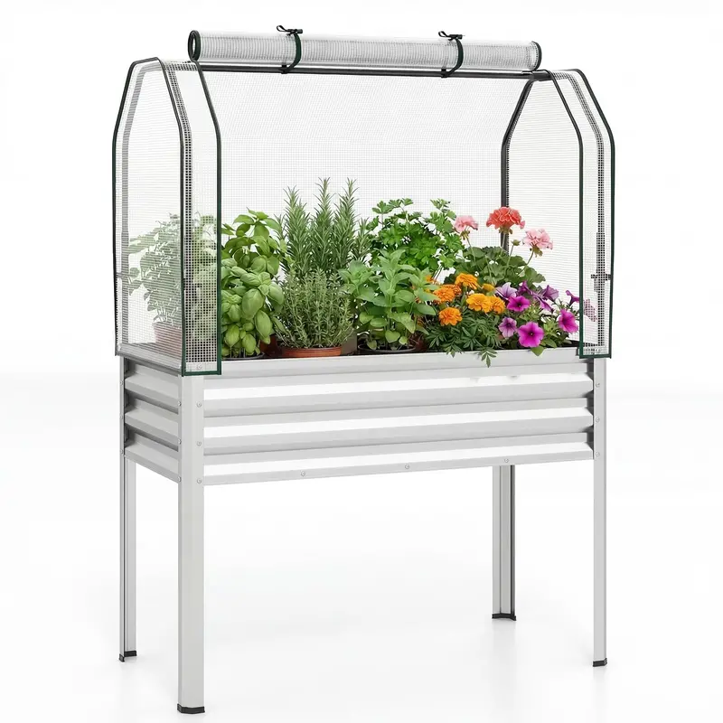 Giantex Raised Garden Bed With Adjustable Legs And Removable Greenhouse Cover 1