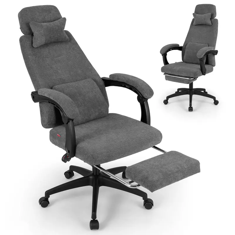Giantex Reclining Desk Chair – Chenille Fabric Office Chair With Padded Linkage Armrests 1