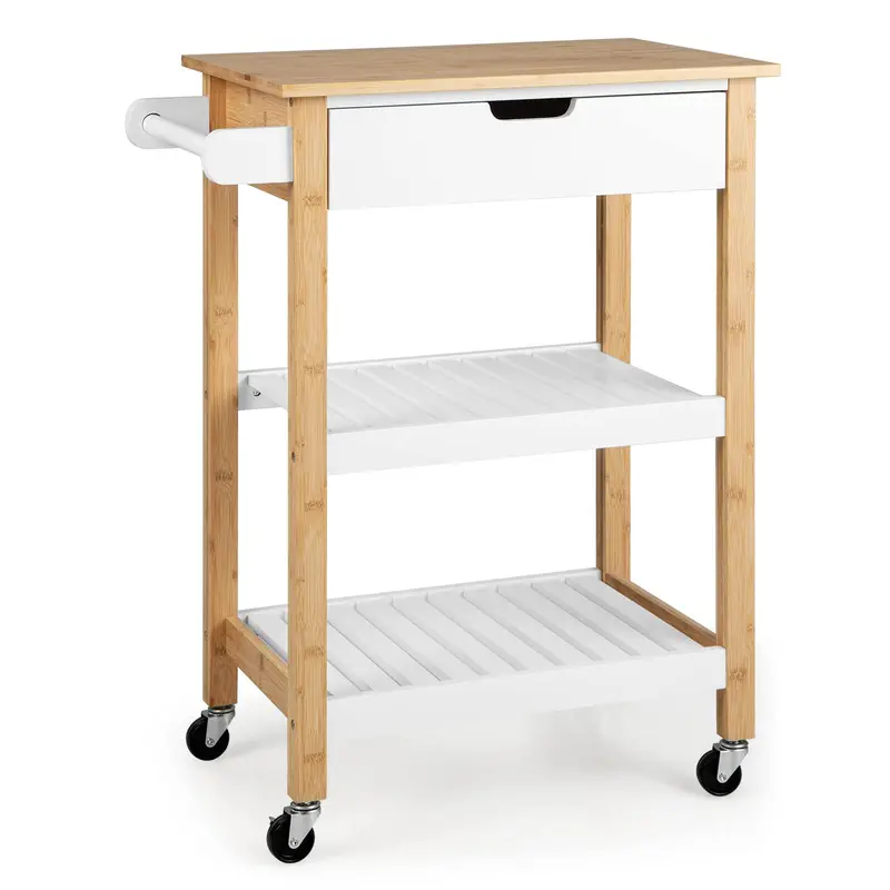 Giantex Rolling Bamboo Kitchen Island Cart With Pull-Out Drawer & Storage 1