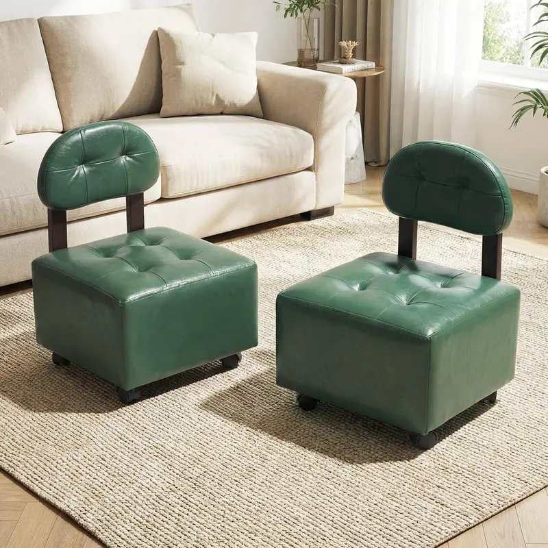 Giantex Rolling Footrest Stools – Set Of 2 Ergonomic Ottomans With Locking Casters & Back Support 1