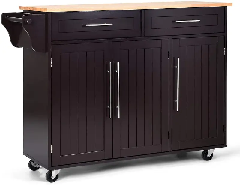Giantex Rolling Kitchen Island With Storage Drawers And Cabinet Doors 1