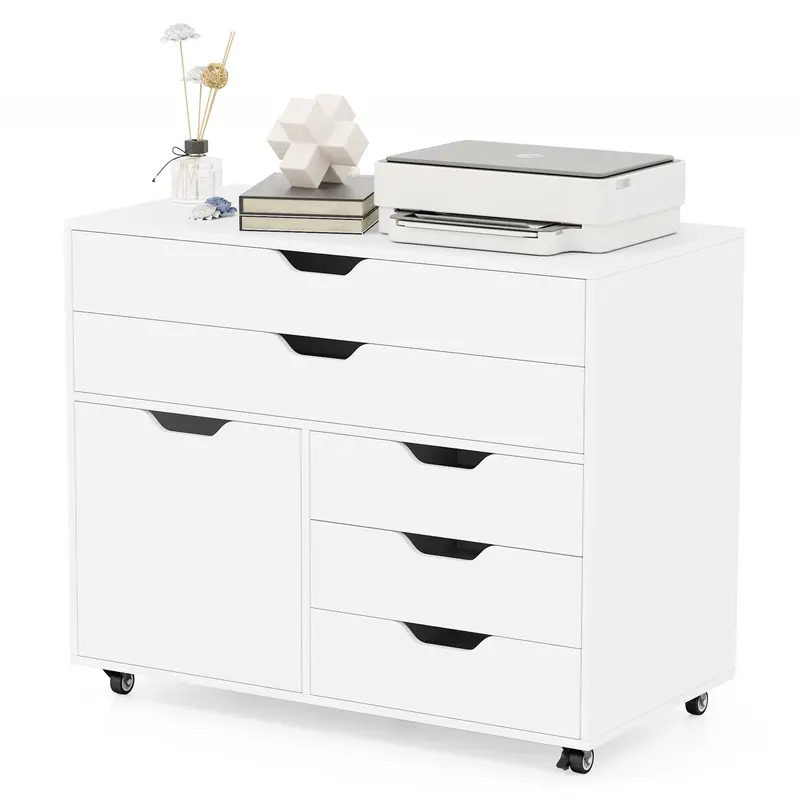 Giantex Rolling Lateral File Cabinet – 2 Large + 3 Small Drawers 1