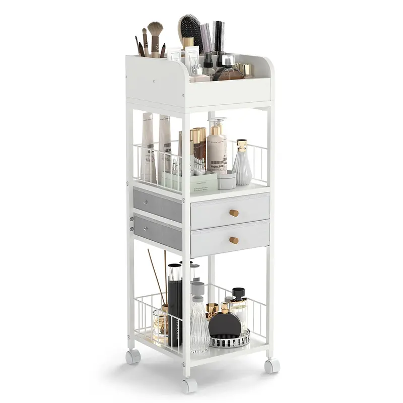 Giantex Rolling Makeup Organizer Cart – Multi-Compartment Cosmetic Station With Drawers And Shelves 1