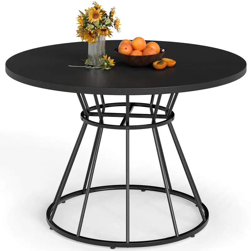 Giantex Round Farmhouse Dining Table – 47-Inch Surface For Four Diners 1