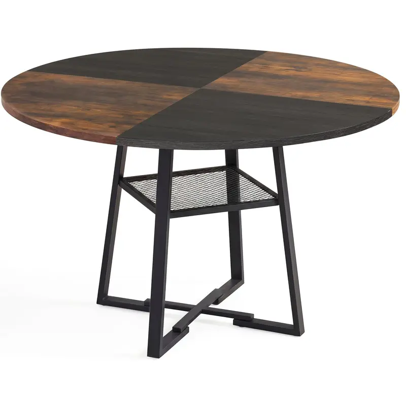 Giantex Round Kitchen Table – 47.5-Inch Wooden Dining Table With Built-In Storage Shelf 1