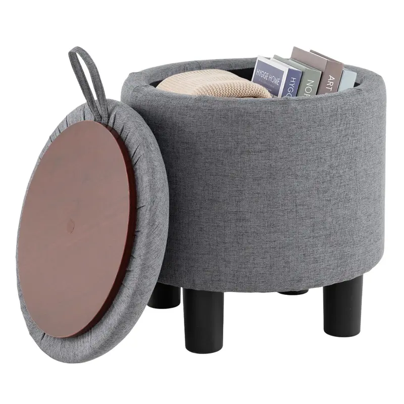 Giantex Round Storage Ottoman – Compact Footstool With Hidden Interior Compartment 1
