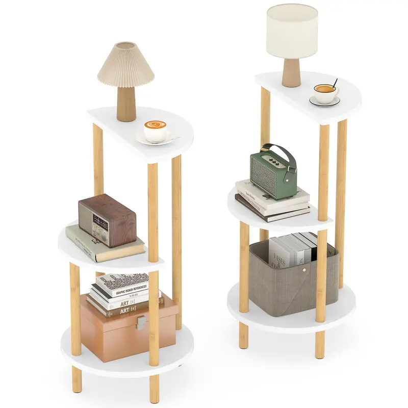Giantex Round Three-Tier Bamboo Side Table Set Of 2 For Compact Spaces 1