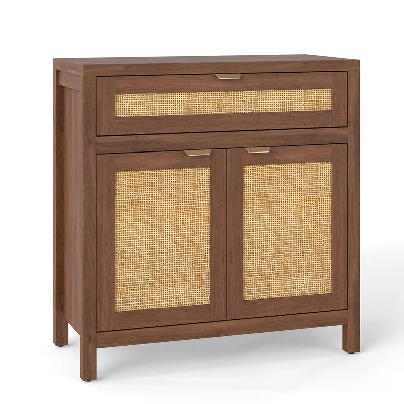 Giantex Rustic Rattan Sideboard Buffet Cabinet – Two-Door Storage Cabinet For Dining Room 1