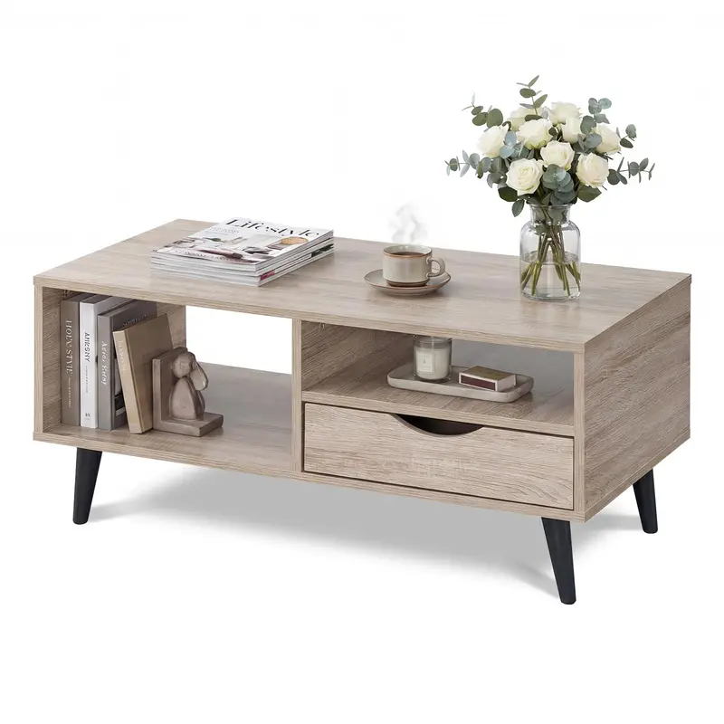 Giantex Rustic Wood Coffee Table – 36.5-Inch Center Table With Smooth-Gliding Storage Drawer 1