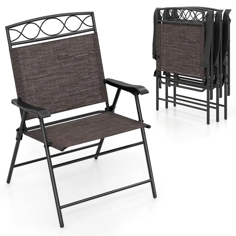 Giantex Set Of 4 Foldable Patio Chairs – Sturdy Metal Frame With Armrests 1
