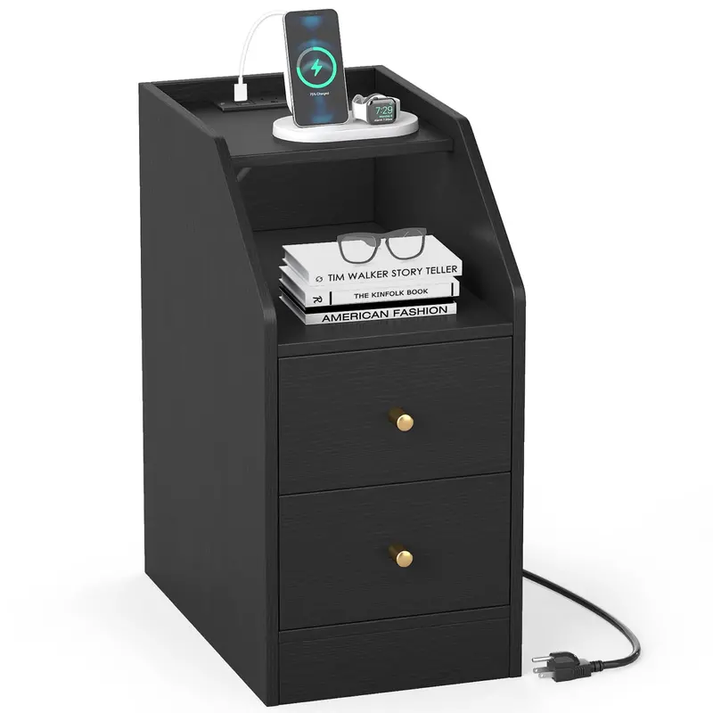 Giantex Side End Table With Usb Charging Station And Drawer-Shelf Combo 1