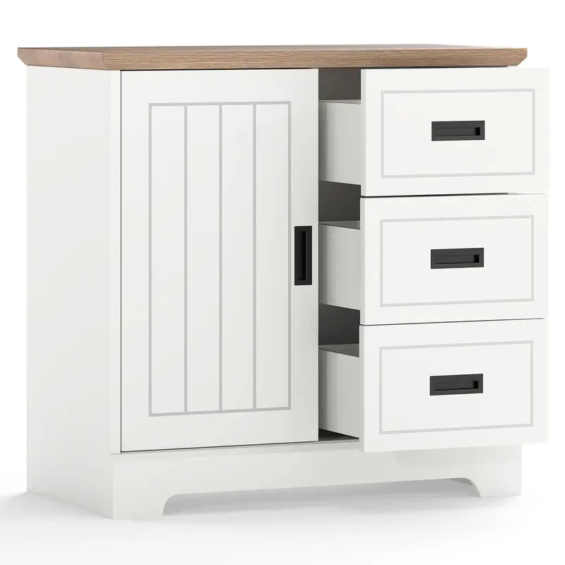 Giantex Small Farmhouse Sideboard – Fluted Sliding-Door Buffet Cabinet For Kitchen Storage 1