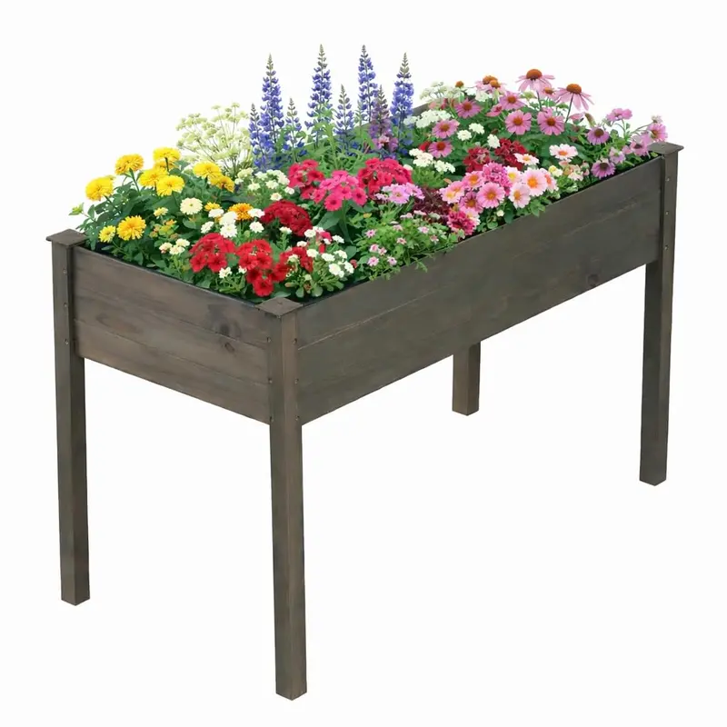 Giantex Solid Pine Wood Planter Box – Elevated Outdoor Garden Planter With Legs 1