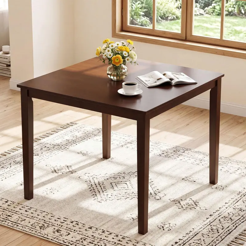 Giantex Solid Rubber Wood Kitchen Table – 35.5-Inch Square Dining Table For Four 1