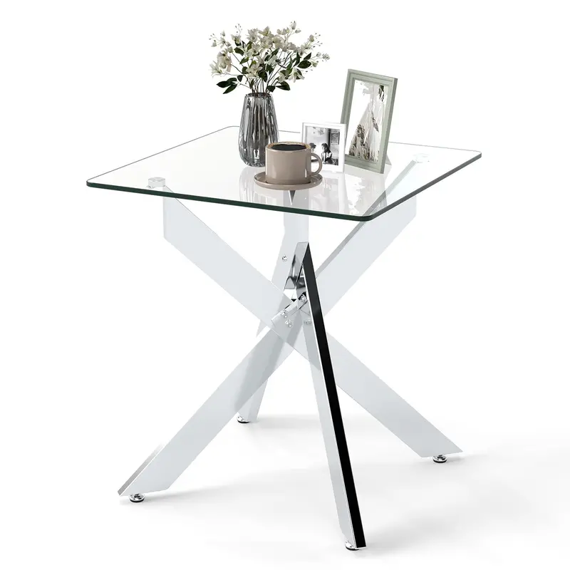 Giantex Square Glass Side Table — Sleek Sofa Or Couch Companion With Tempered Glass Top 1