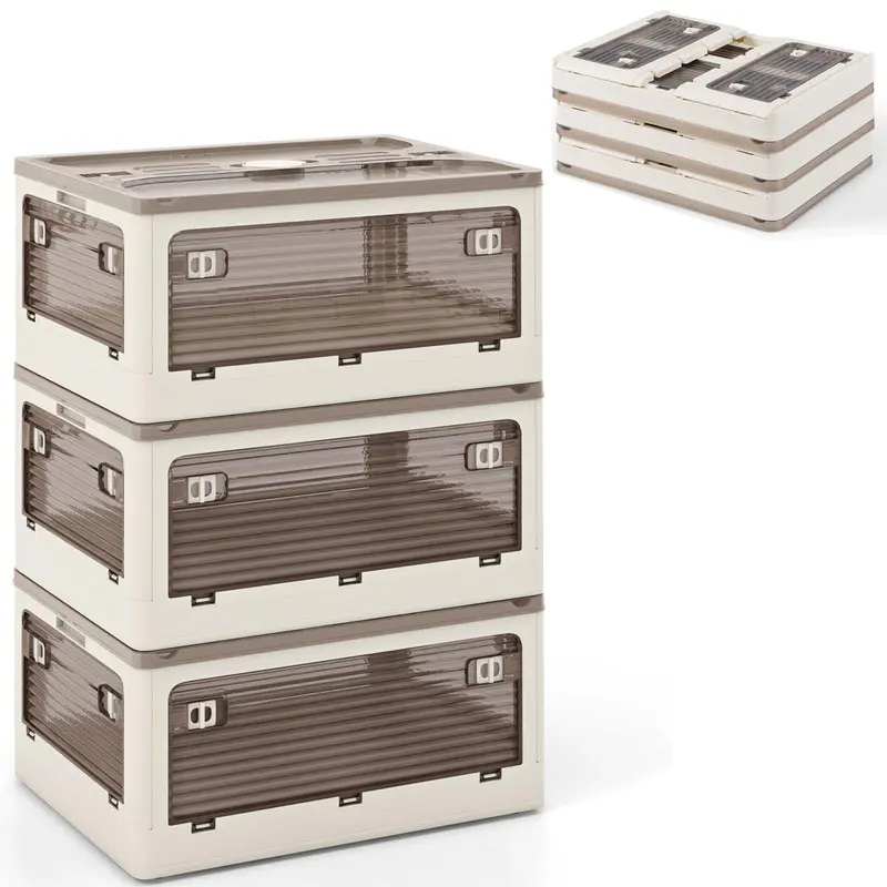 Giantex Stackable Storage Bins – Collapsible Boxes With Wheels, Lids & Multiple Access Doors (3 Or 6 Pack) 1