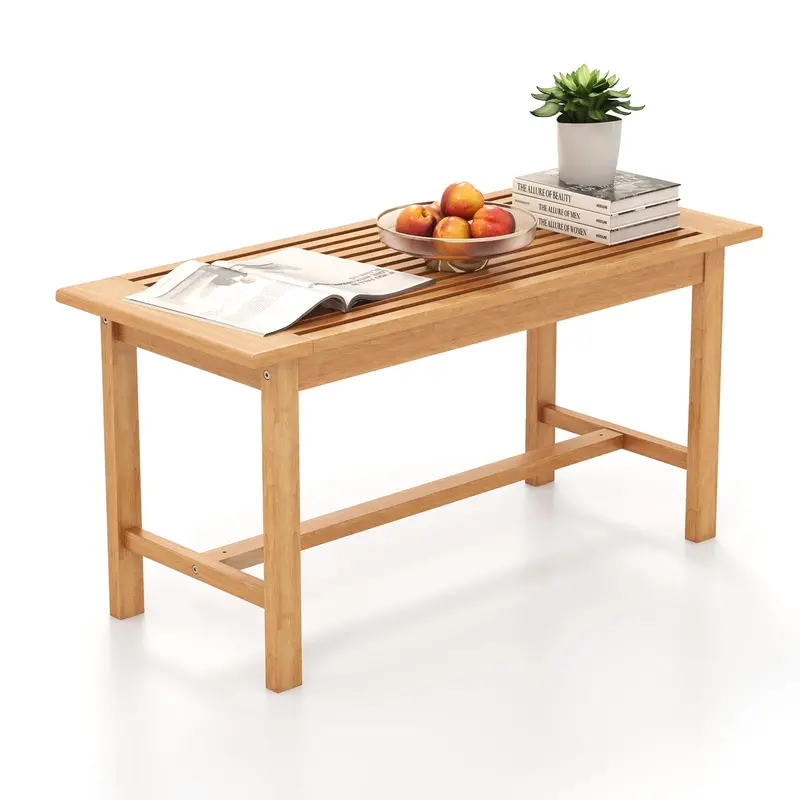 Giantex Teak Patio Coffee Table – 36-Inch Slatted Rectangular Outdoor Side Table 1