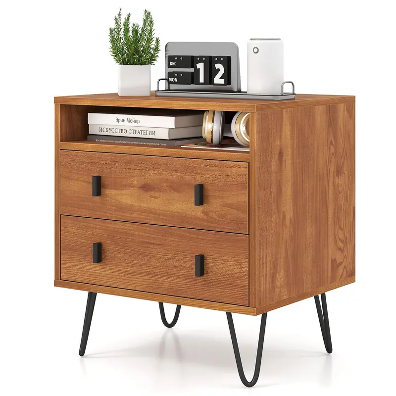 Giantex Two-Drawer Nightstand For Bedroom Or Home Office Use 1