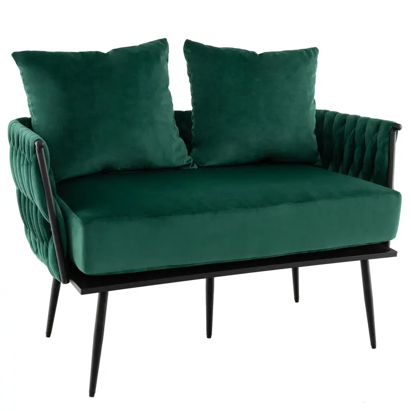 Giantex Two-Seater Loveseat Sofa – Dutch Velvet Upholstered Couch With Woven Back And Arm Design 1