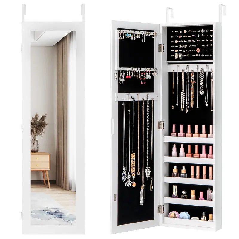 Giantex Wall- Or Door-Mounted Jewelry Armoire With Full-Length Mirror 1