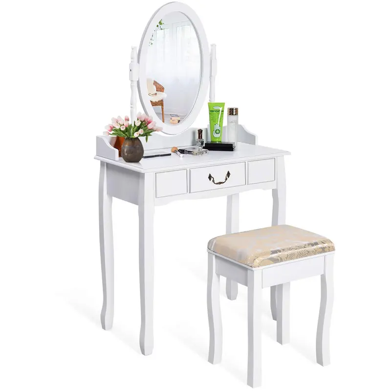 Giantex White Large-Scale Bedroom Vanity With Integrated Drawer Storage 1