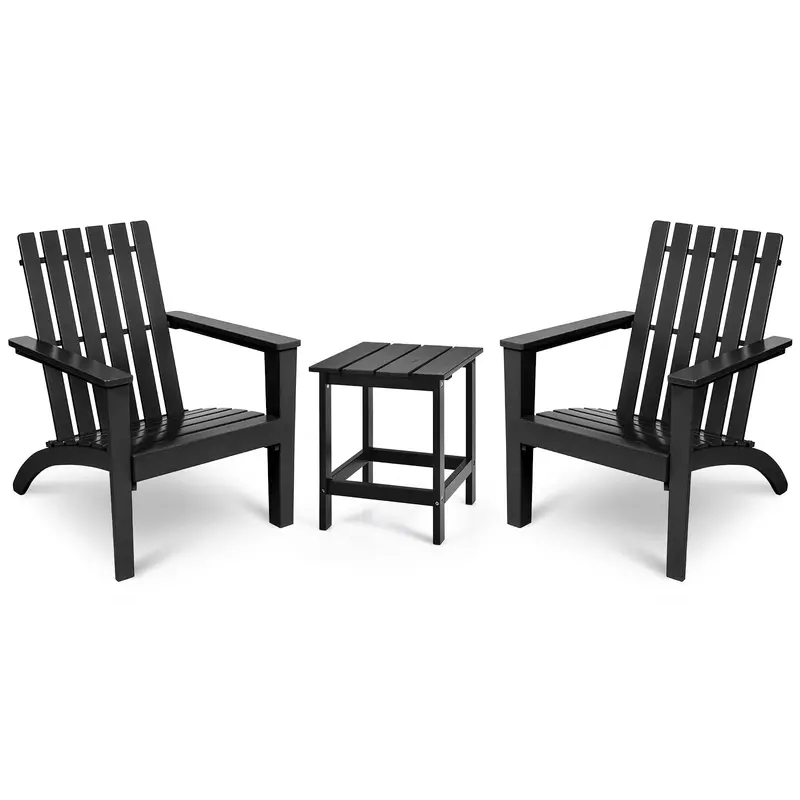 Giantex Wooden Adirondack Chair & Matching Side Table Set – Slatted Patio Bistro Collection 1
