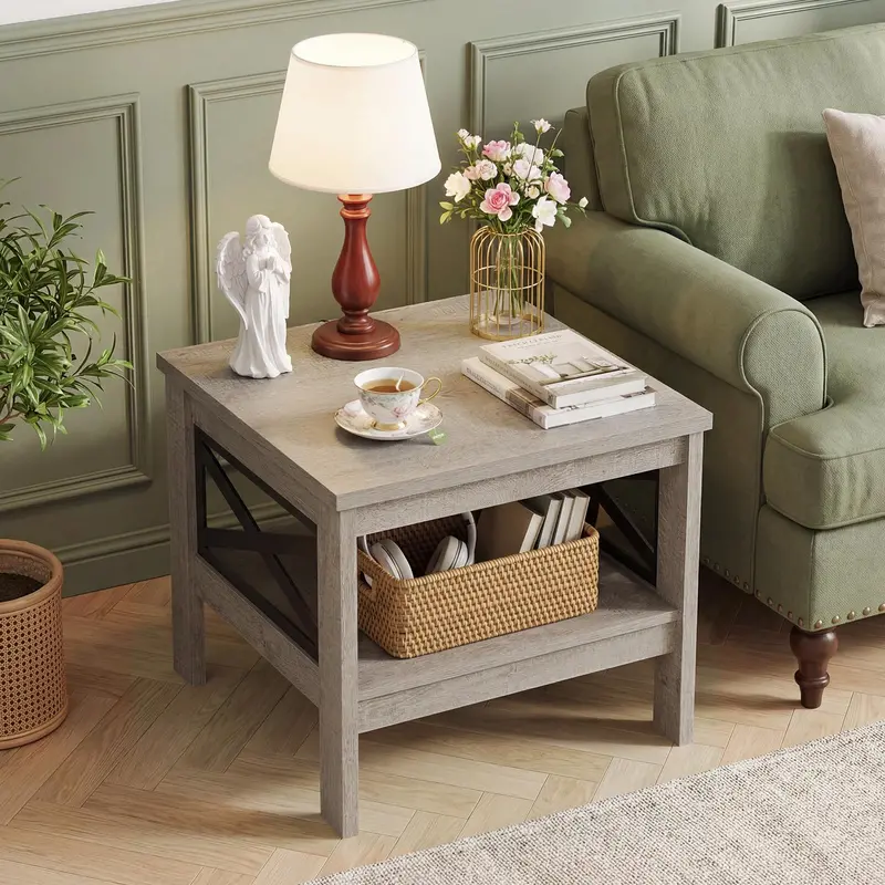 Giantex X-Frame End Table – 2-Tier Square Design With Open Shelf Storage 1