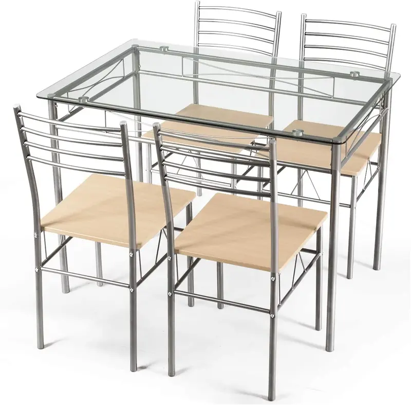 Glass-Top Dining Set: 5-Piece Table And Four Contemporary Chairs 1