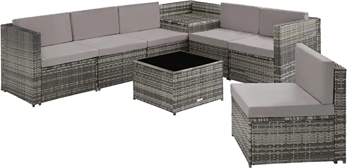 Grey Rattan Outdoor Lounge Set With Integrated Storage Box For Compact Storage 1