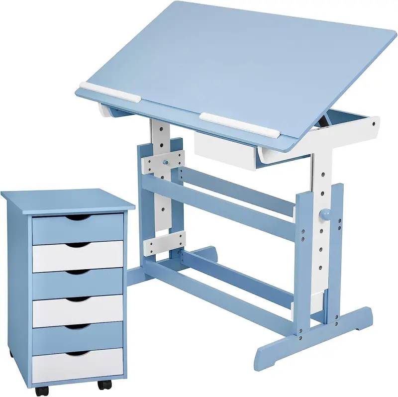 Height-Adjustable Study Desk – 6-Drawer Office Cabinet With Writing Surface 1