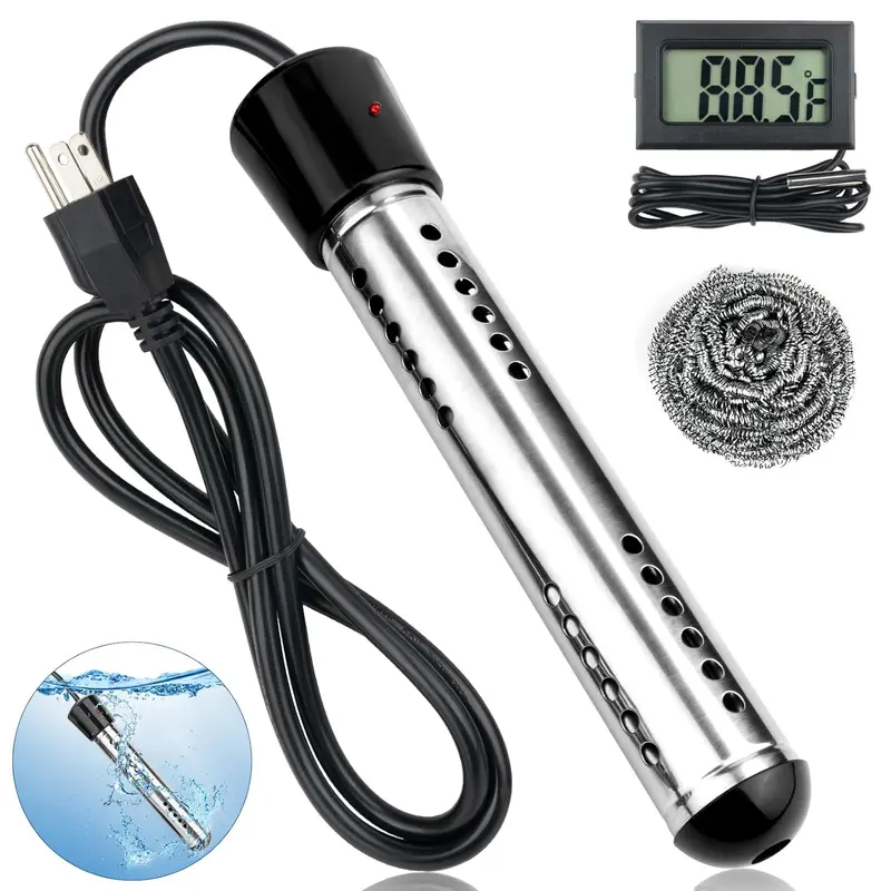 Immersion Electric Water Heater – 2000W Submersible Portable Heater With Stainless Steel Guard, Lcd Thermometer & Rapid 5-Gallon Heating Capability 1