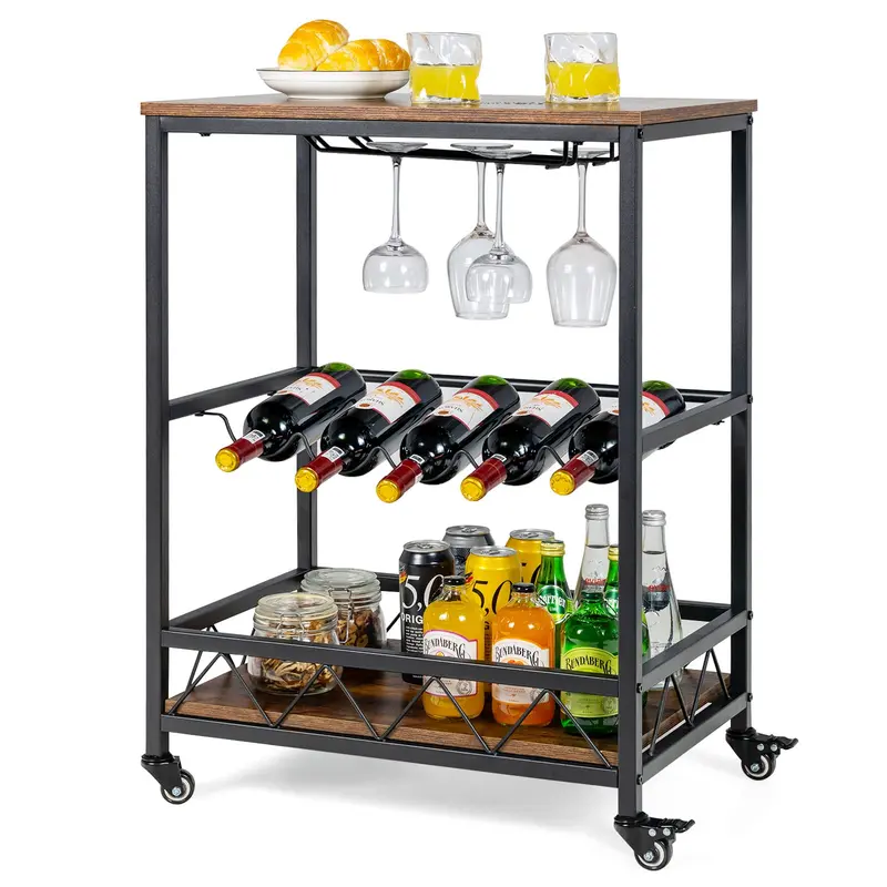 Industrial-Style 3-Tier Rolling Kitchen Island Cart – Mobile Serving And Prep Trolley 1