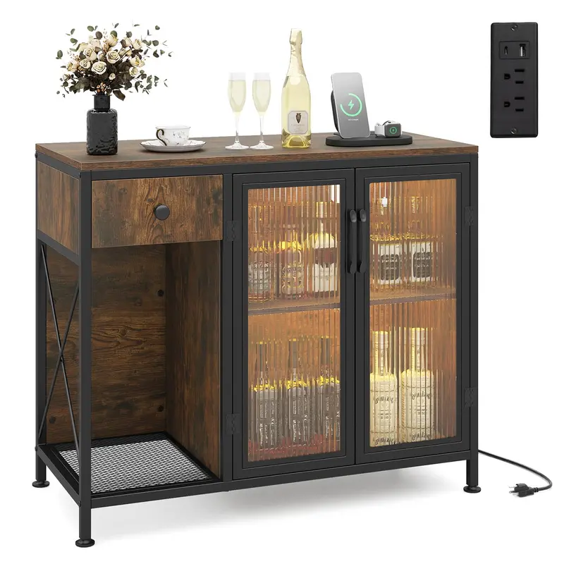 Industrial-Style Buffet Sideboard With Integrated Power Outlets And Ambient Led Lighting 1