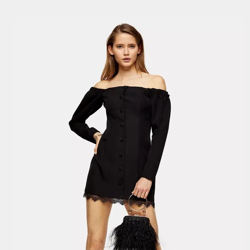 Lace Bardot Style Mini Dress 1