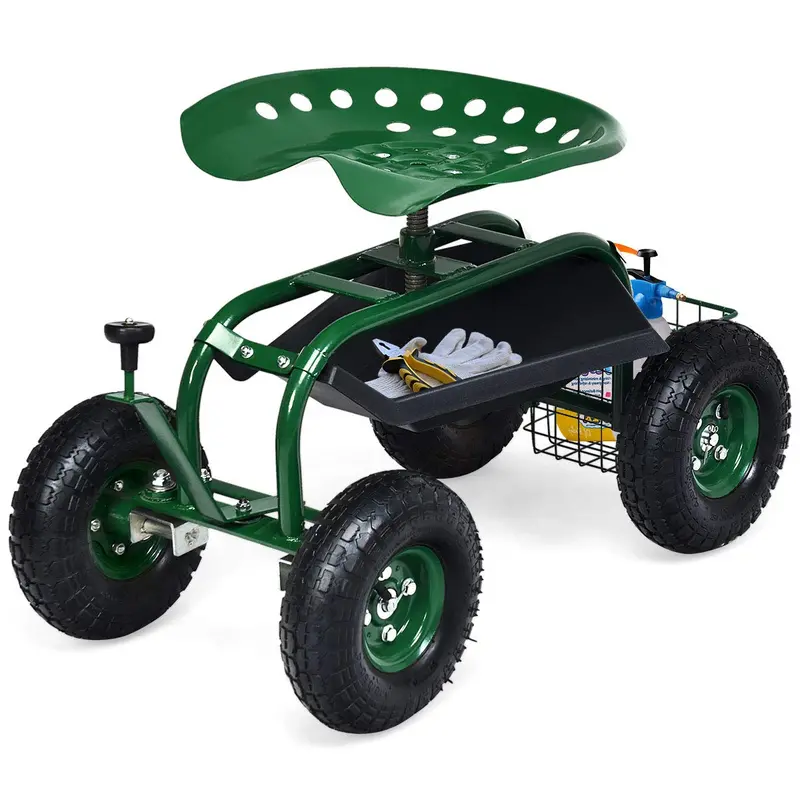 Lawn Wagon Style Garden Workseat – Compact Rolling Garden Cart 1