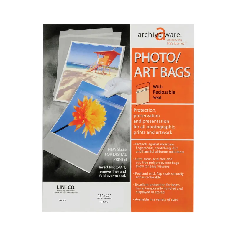 Lineco 16 × 20-Inch Archival Polypropylene Photo/Art Bags With Flap – 50-Pack 1