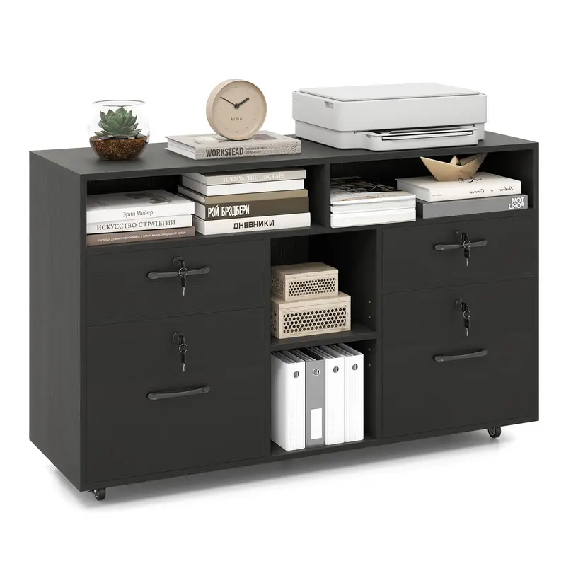 Lockable 4-Drawer Lateral File Cabinet With Five Swivel Casters 1