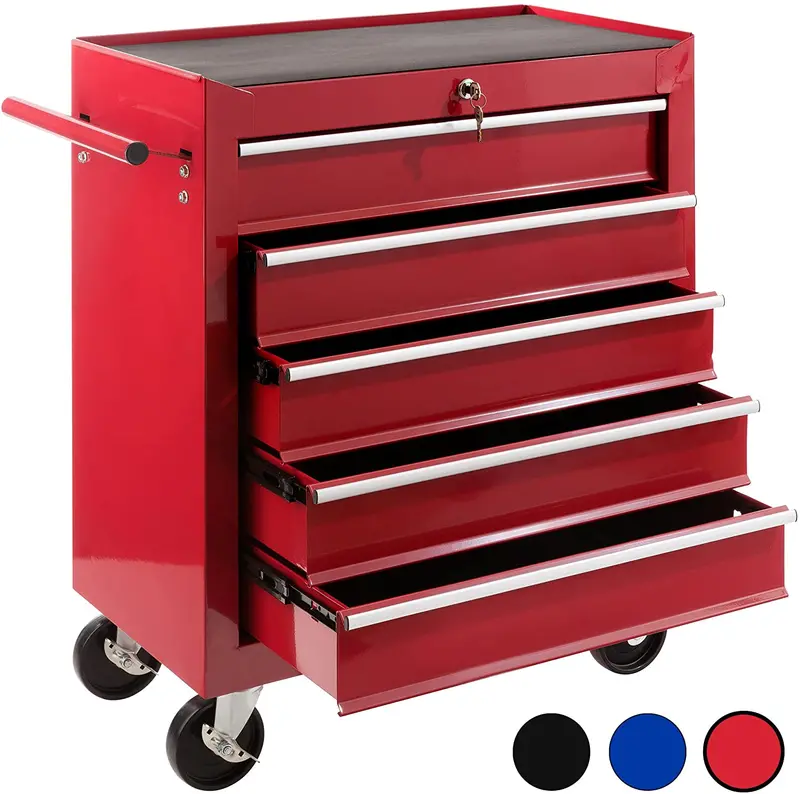 Lockable Workshop Trolley – 5-Compartment Design With Anti-Slip Wheels & Parking Brake 1