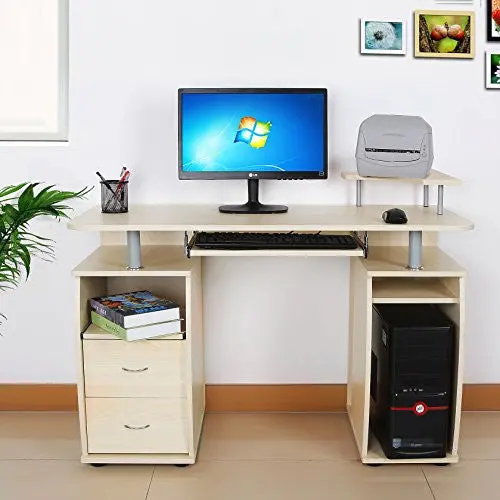 Maple-Finish Computer Desk – Compact Home Office Workstation 1