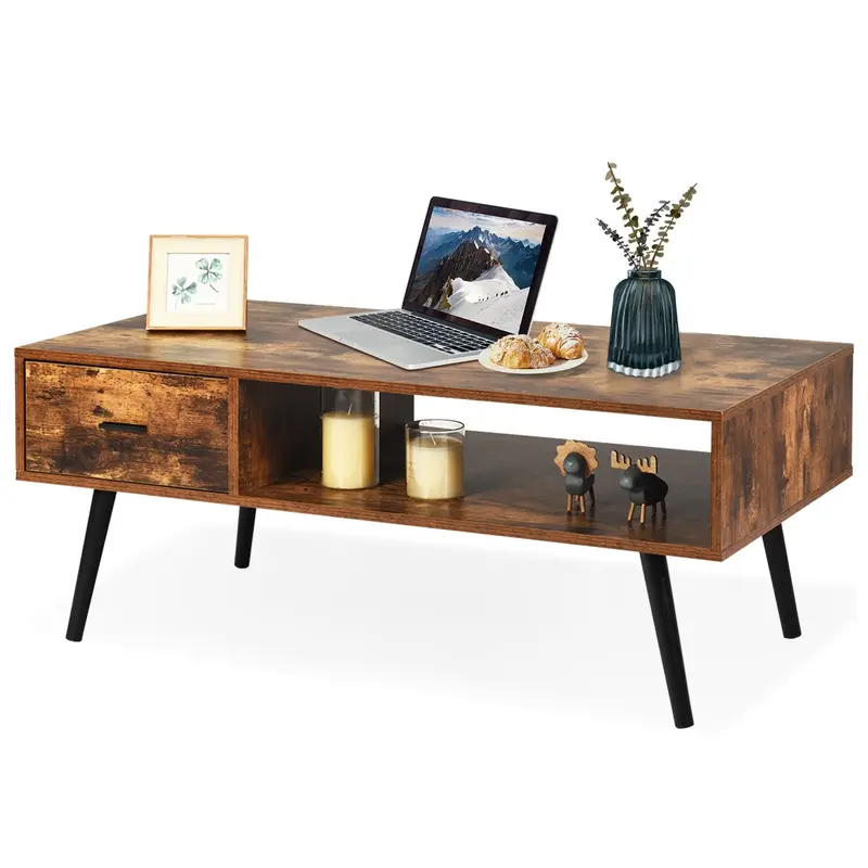 Mid-Century Modern Coffee Table – Low Profile Tv Stand With Clean Wood & Metal Design 1