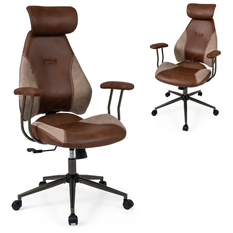 Mid-Century Modern Desk Chair | Faux Fur Upholstery With 2D Adjustable Headrest 1