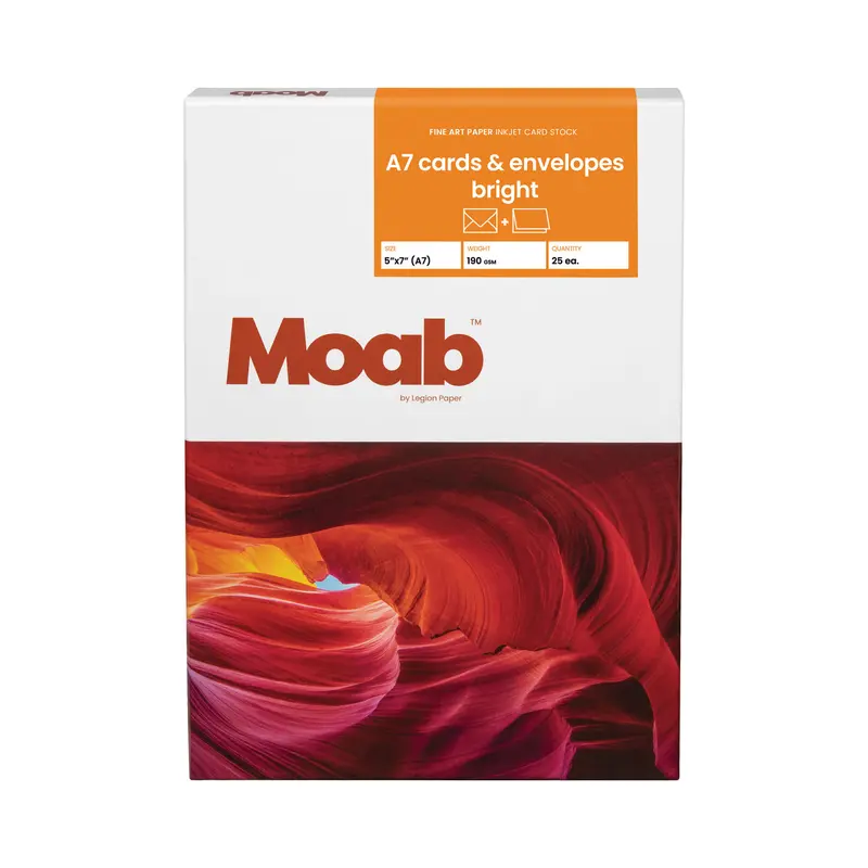 Moab Artist Bright White Cardstock & Envelopes – 5×7" (A7), 190Gsm, Pack Of 25 1