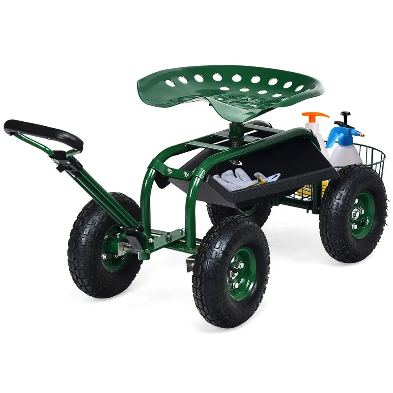 Mobile Garden Stool Cart – 4-Wheel Workseat With Under-Basket Storage 1