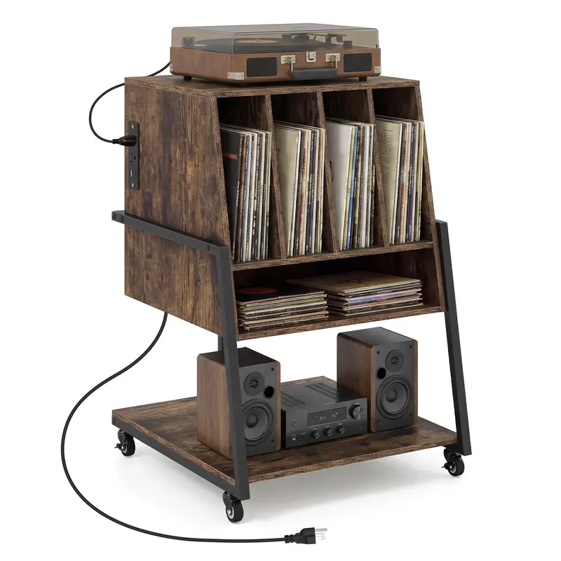 Mobile Turntable Stand With Three-Tier Design And Convenient Charging Station 1