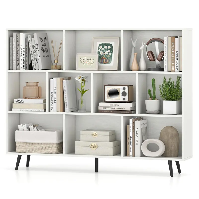 Modern 10-Cube Bookshelf Supported By Five Industrial Metal Legs 1