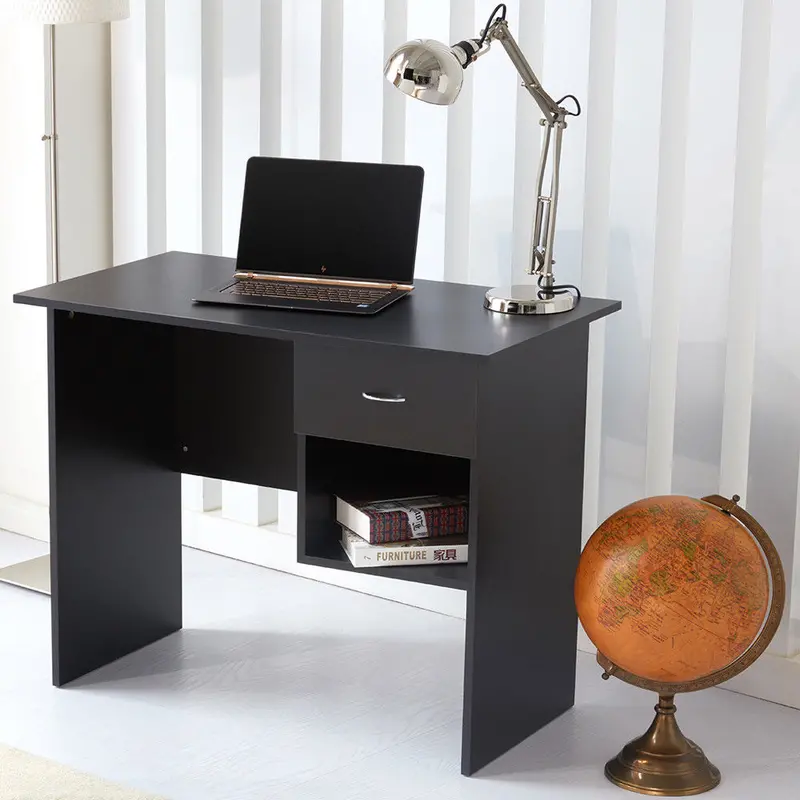 Modern Computer Desk Featuring Storage Drawer & Shelf – Matte Black 1