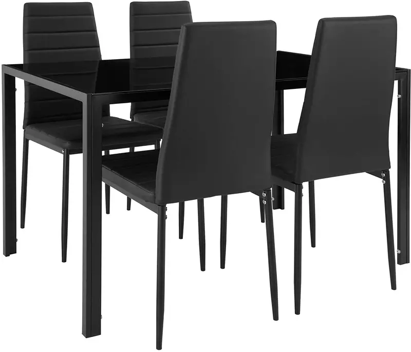 Modern Dining Room Set – Solid Table With Four Matching Upholstered Chairs 1