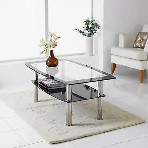Modern Rectangular Glass Table – Black Frame With Clear Tempered Top 1