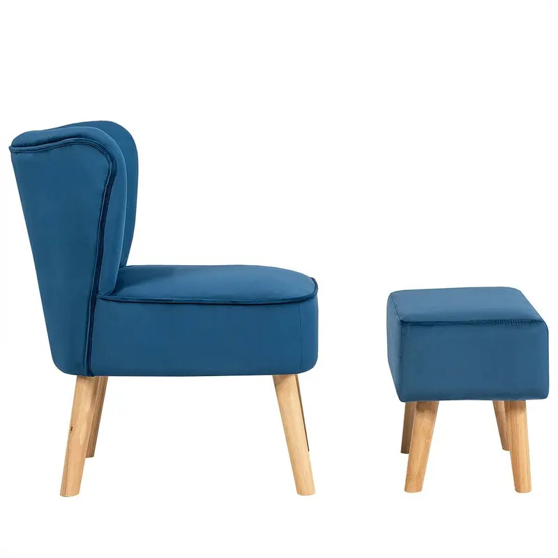 Modern Slipper Sofa & Ottoman Set – Armless Accent Chair With Matching Footstool 1